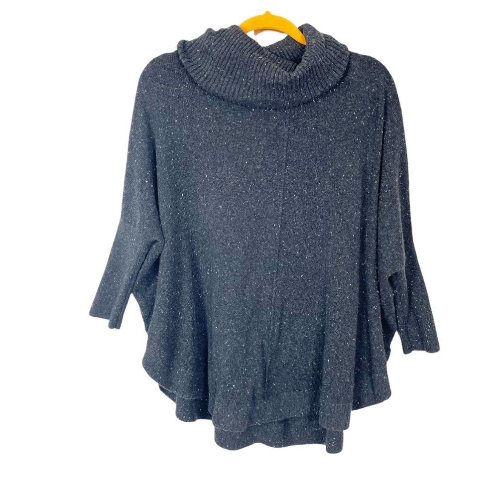 Loft Woman's Sz M Gray Textured Shirttail Poncho Fall Sweater Turtle Neck